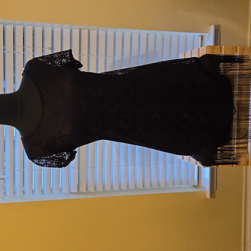 Medium Black Lace Dress with Fringes